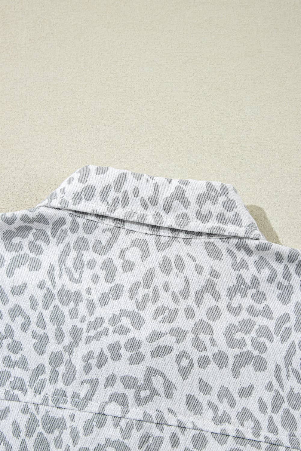 White Leopard Printed Flap Pocket Denim Jacket