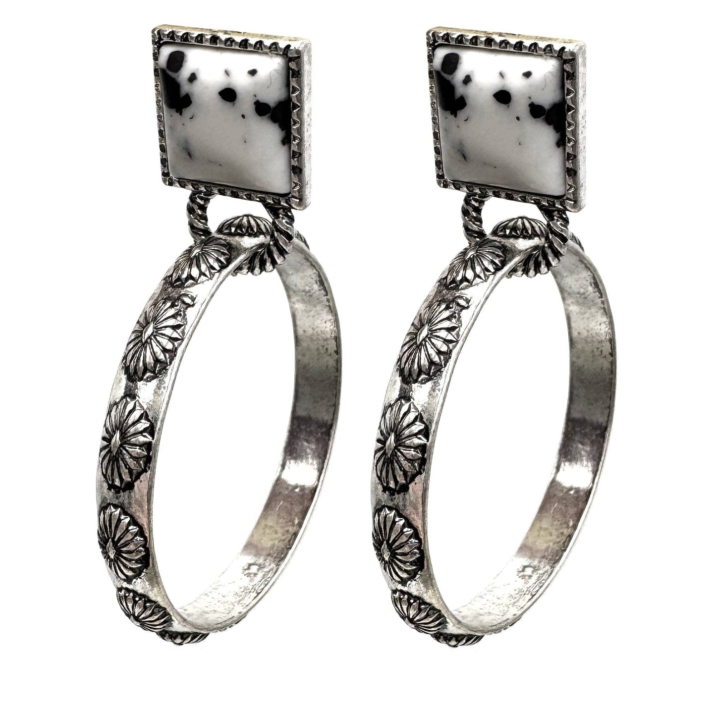 Square Stone Stud Western Hoop Earrings