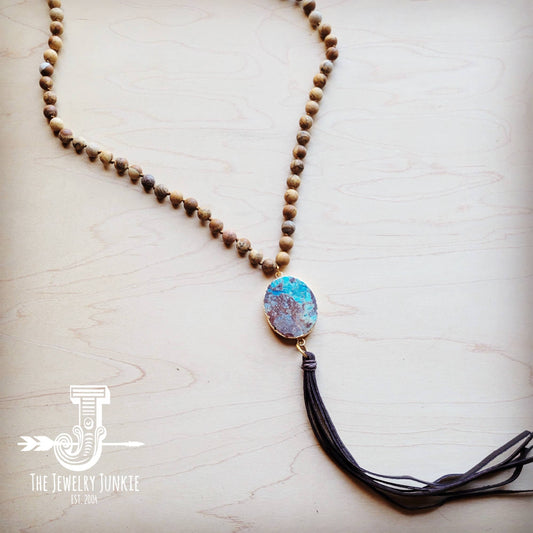 Bohemian Beaded Jasper Necklace with Ocean Agate Pendant 245