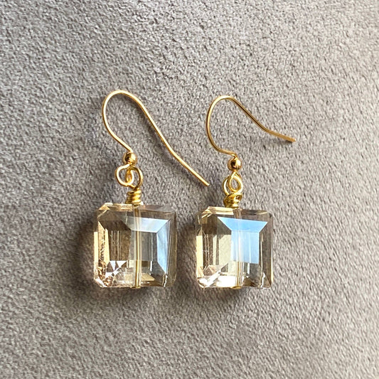 Crystal Earrings Gold Champagne Silver Elegant