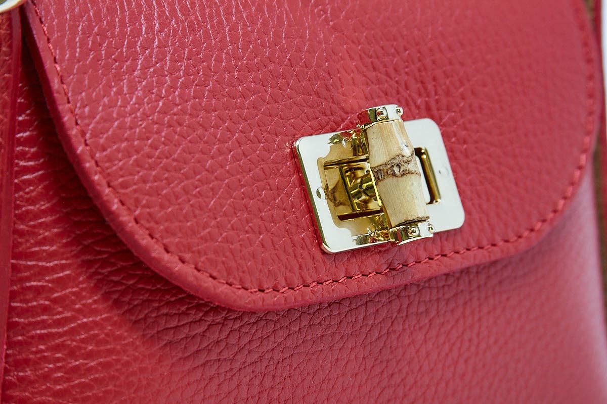 GF1075 GENUINE ITALIAN LEATHER  BAMBOO CLASP, CROSSBODY BAG