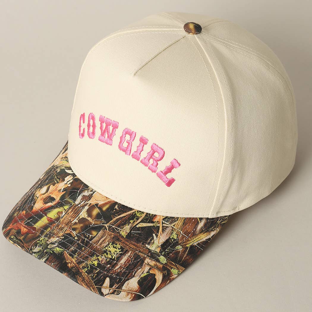 COWGIRL Lettering Embroidery Camo Cap
