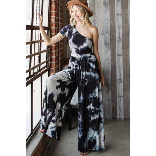 Tie Dye One Shoulder Wide Leg Jumpsuit