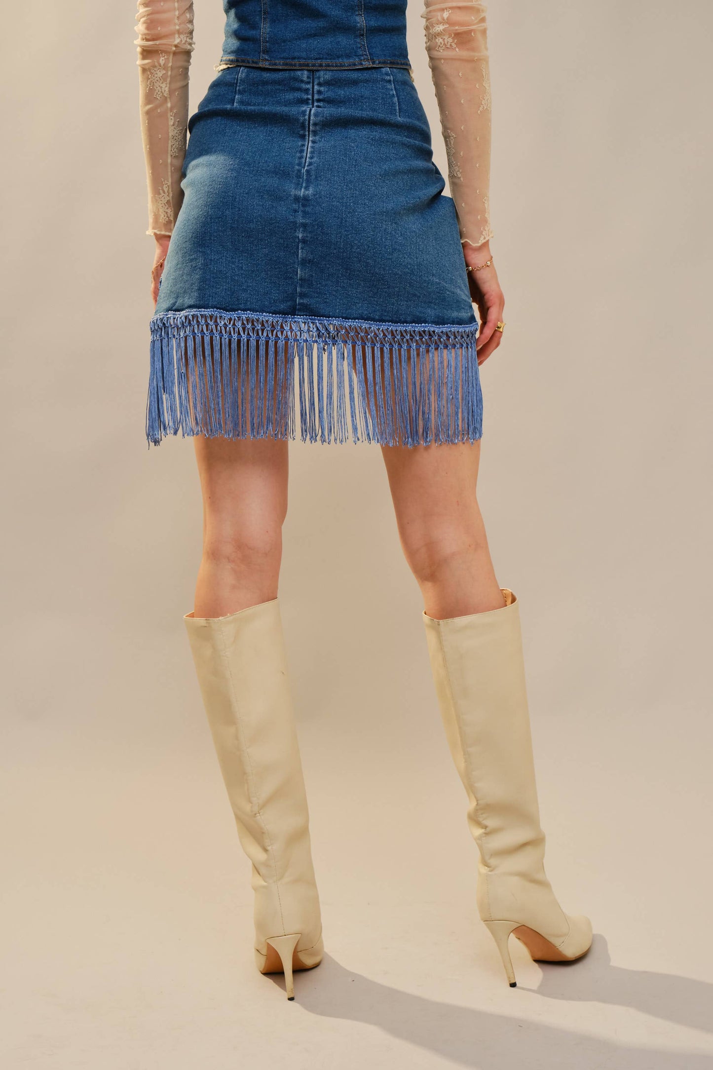 Fringe Wrap Denim Mini Skirt
