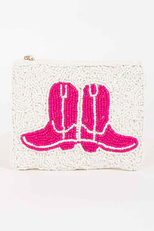 Pink Boot Beaded Coin Purse