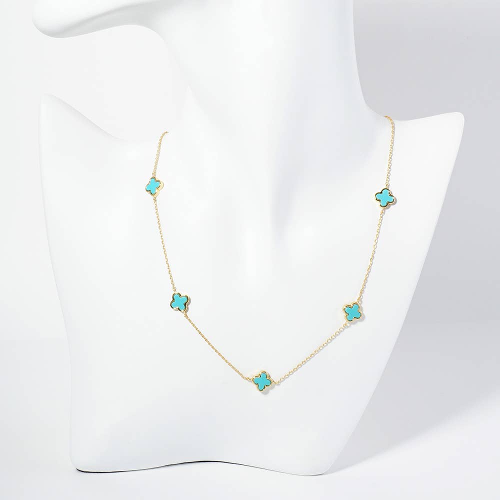 Gold Dipped Natural Stone Quatrefoil Station Necklace