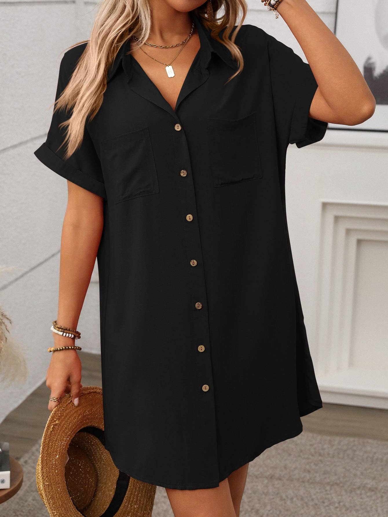 Striped Button Down Shirt Dress Casual Summer Midi