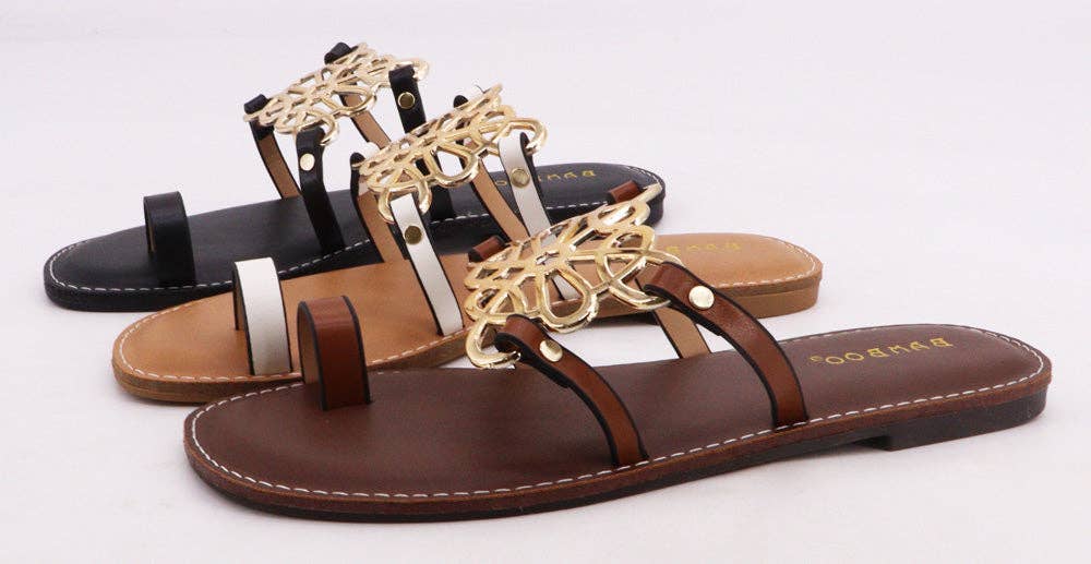 Cognac Gold Ring Toe Flat Sandals