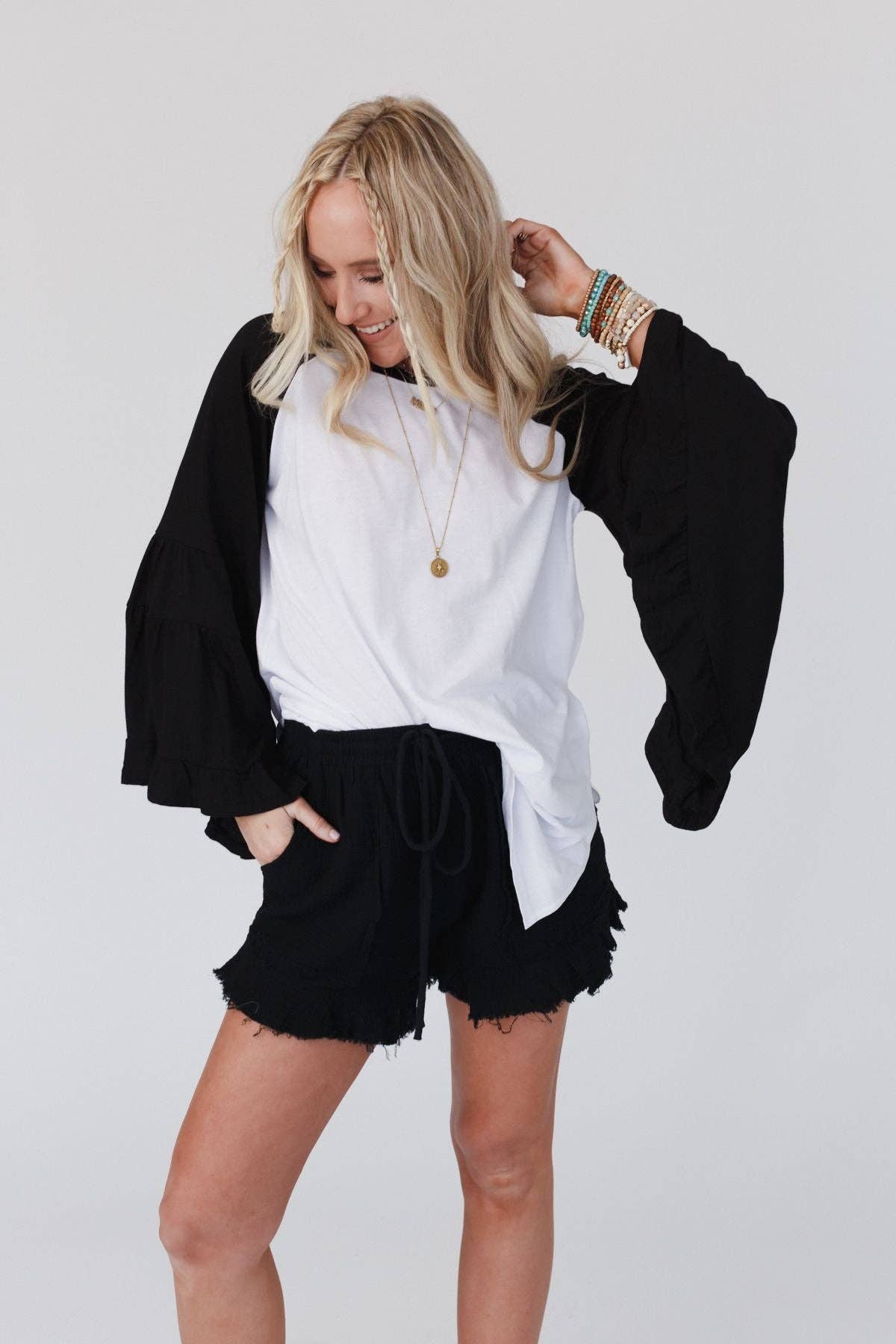 Black Bell Sleeve Baseball Tee