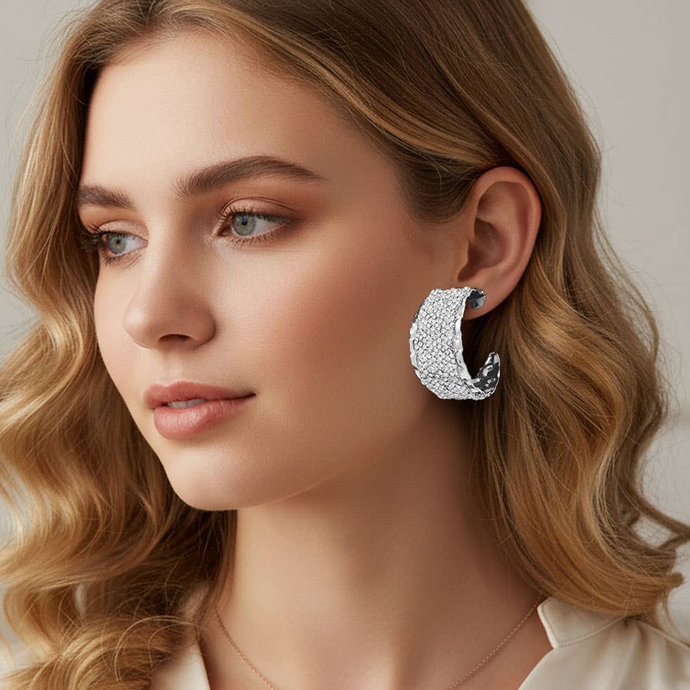 Bold Rhinestone hammered metal Hoops