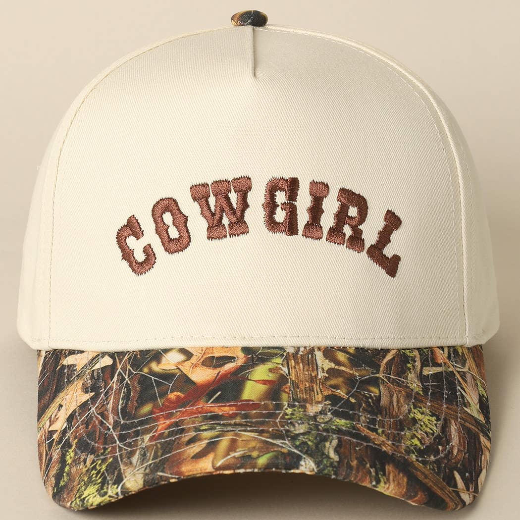 COWGIRL Lettering Embroidery Camo Cap