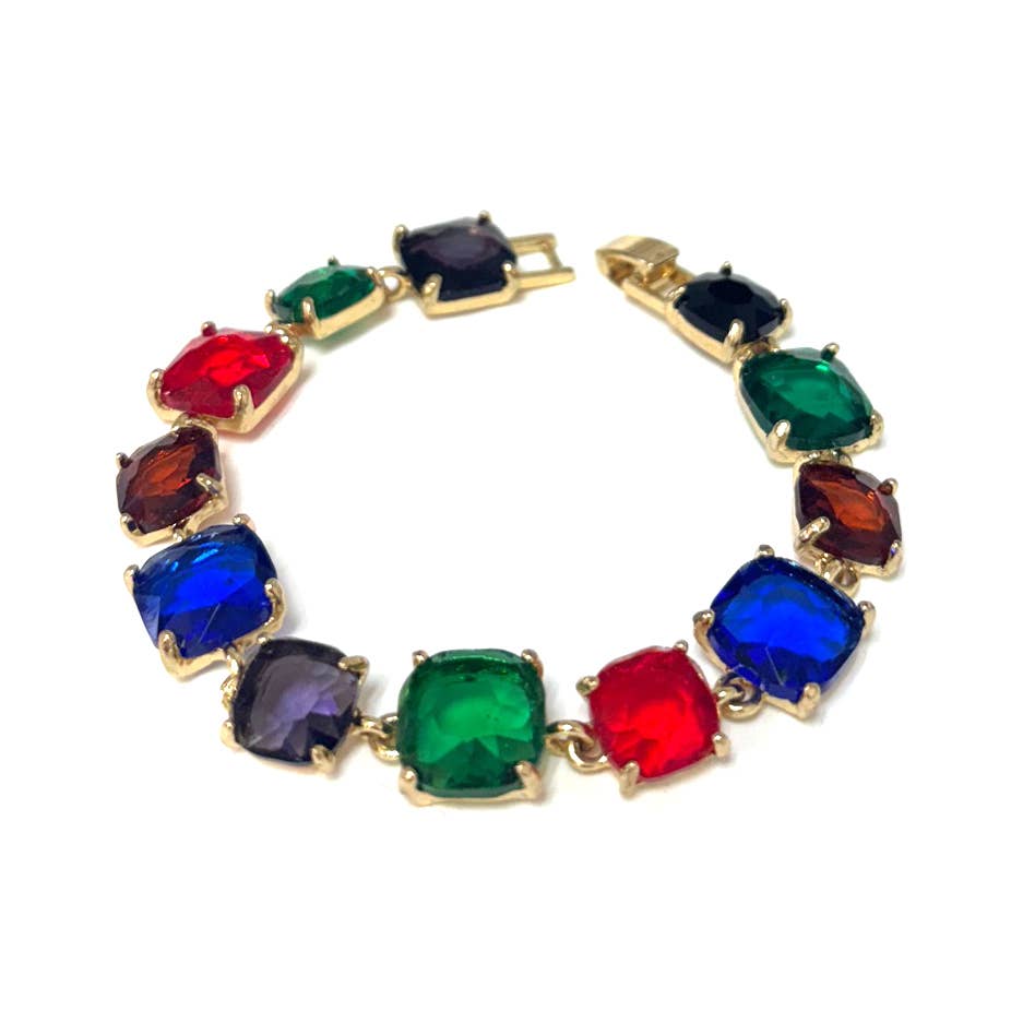 Cushion Cut Glass Crystal Linked Station Bracelet
