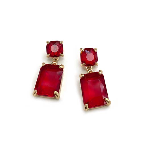 Double Square Linked Crystal Glass Dangle Earrings