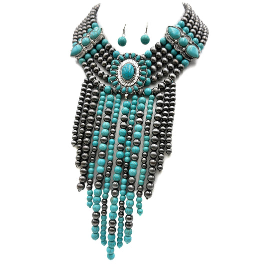 Western Fringe Navajo Turquoise Statement Necklace