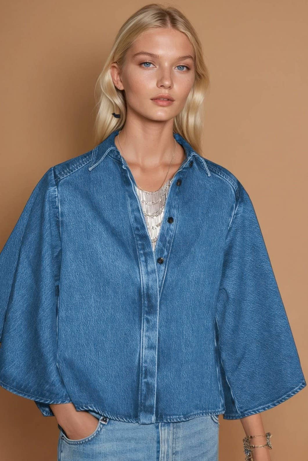 Bell Sleeve Denim Blouse