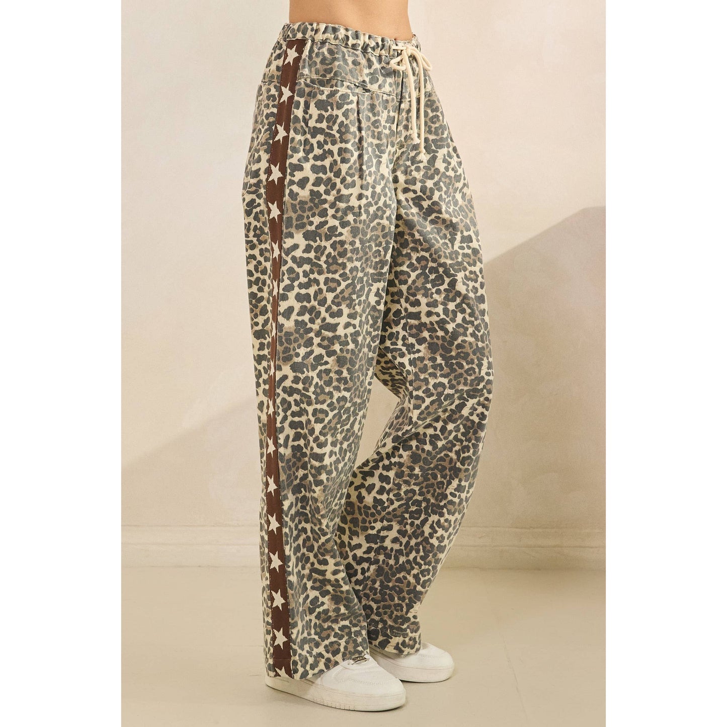 Leopard Star Striped Wide Legged Pants