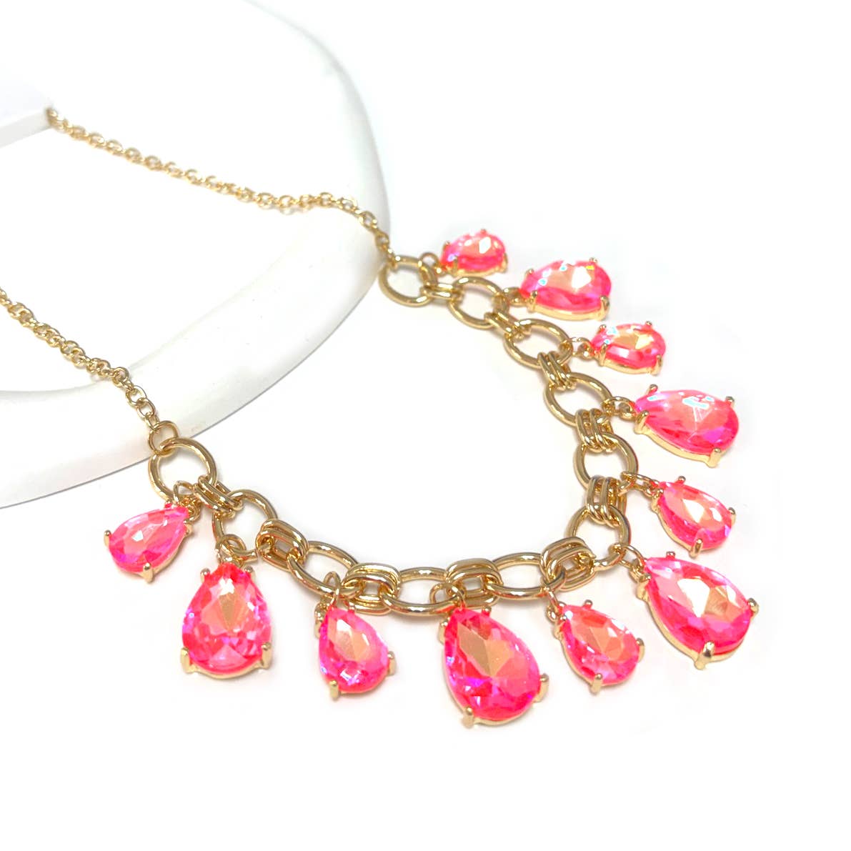 Sparkly Pink Teardrop Crystal Glass Charms Paparazzi Necklace