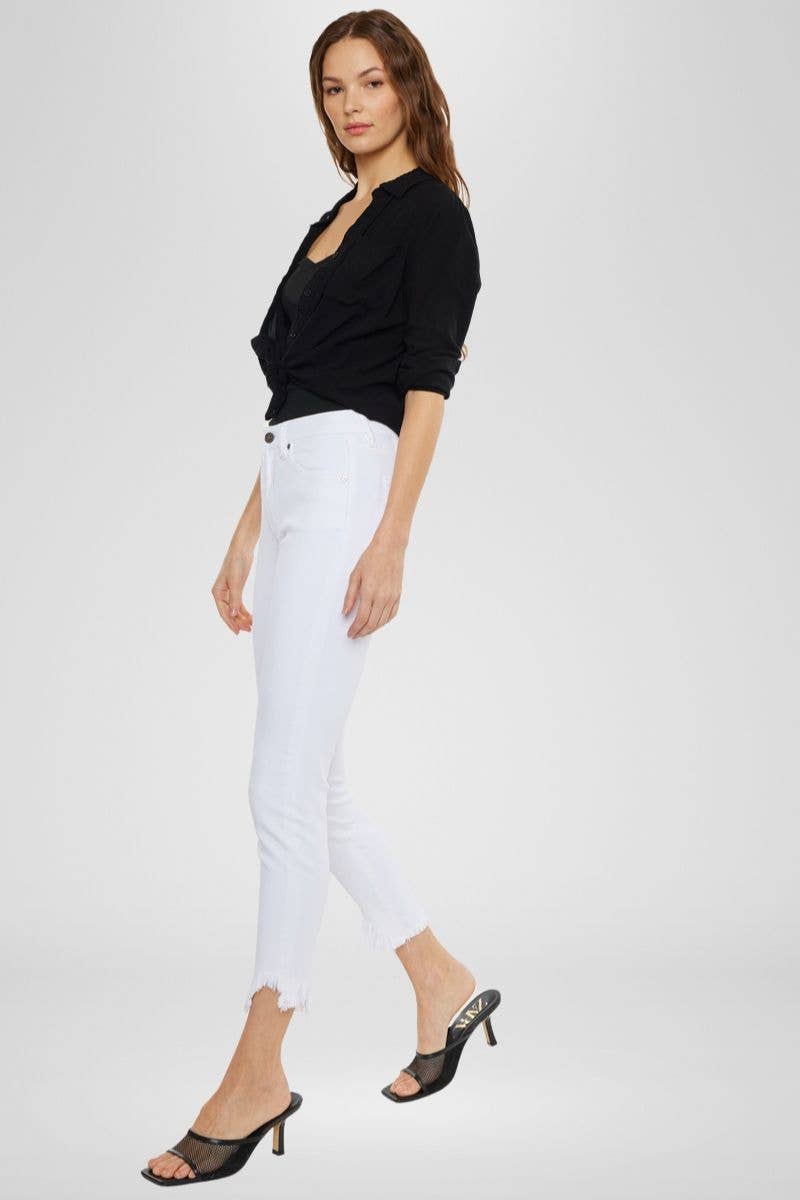 White Stretchy Raw Fringe Hem Jean