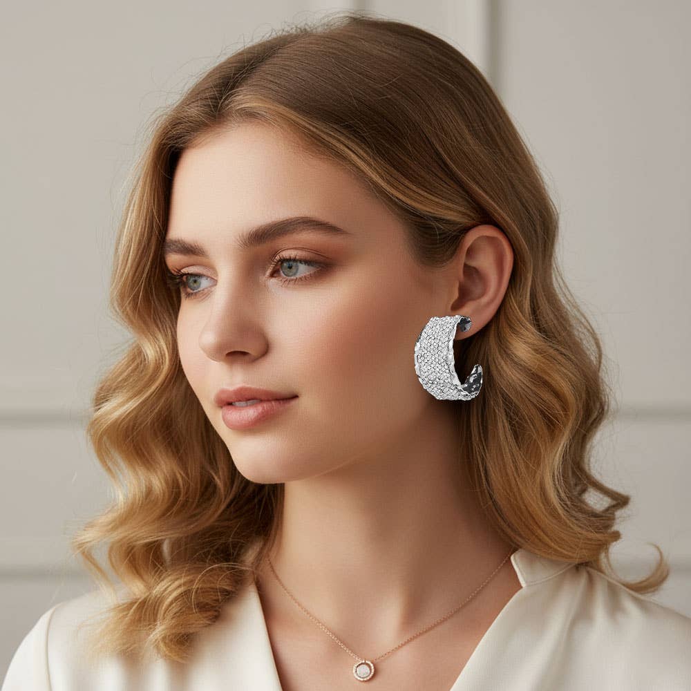 Bold Rhinestone hammered metal Hoops