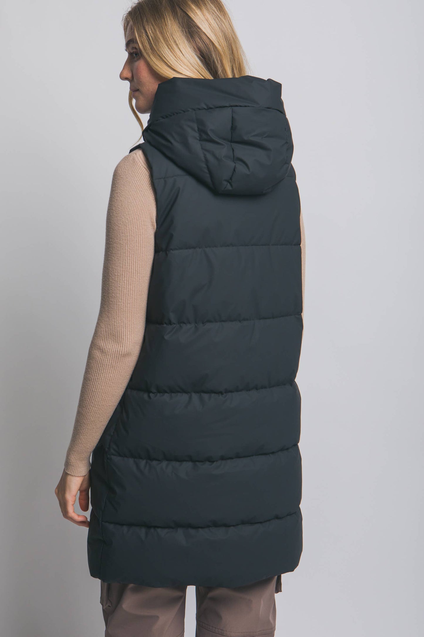 Hooded Long Quilted Puffer Vest