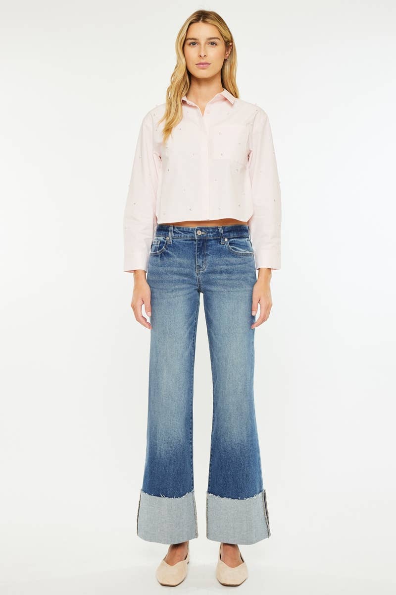OPEN PACK MID RISE WIDE FLARE JEANS
