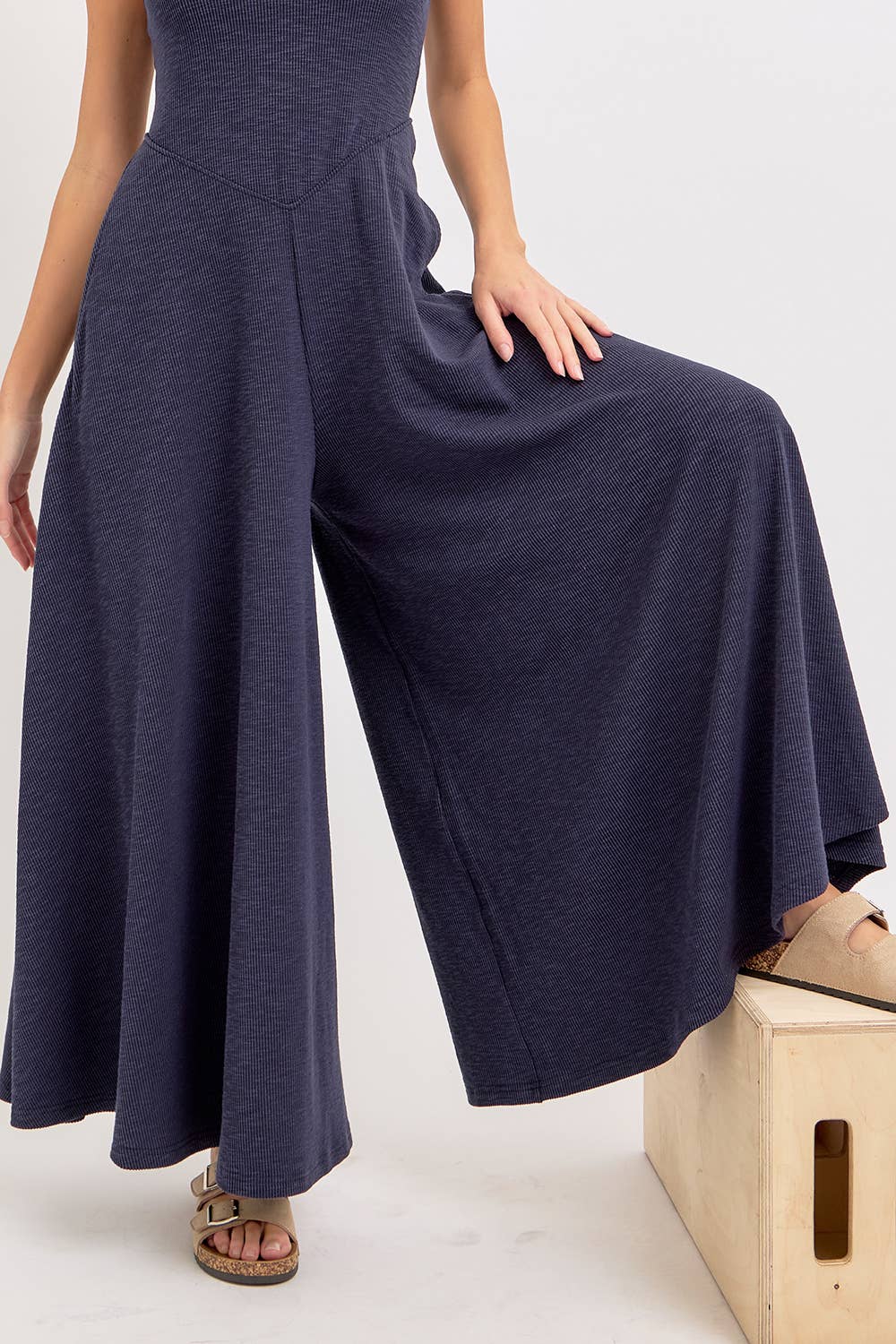 Navy Wide Leg Soft Knit Jumpsuit