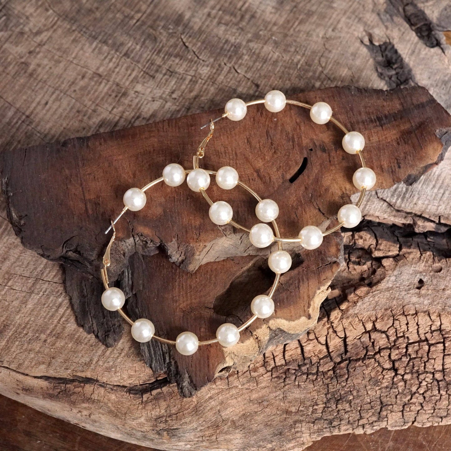 Golden Hoop Earrings with Pearls