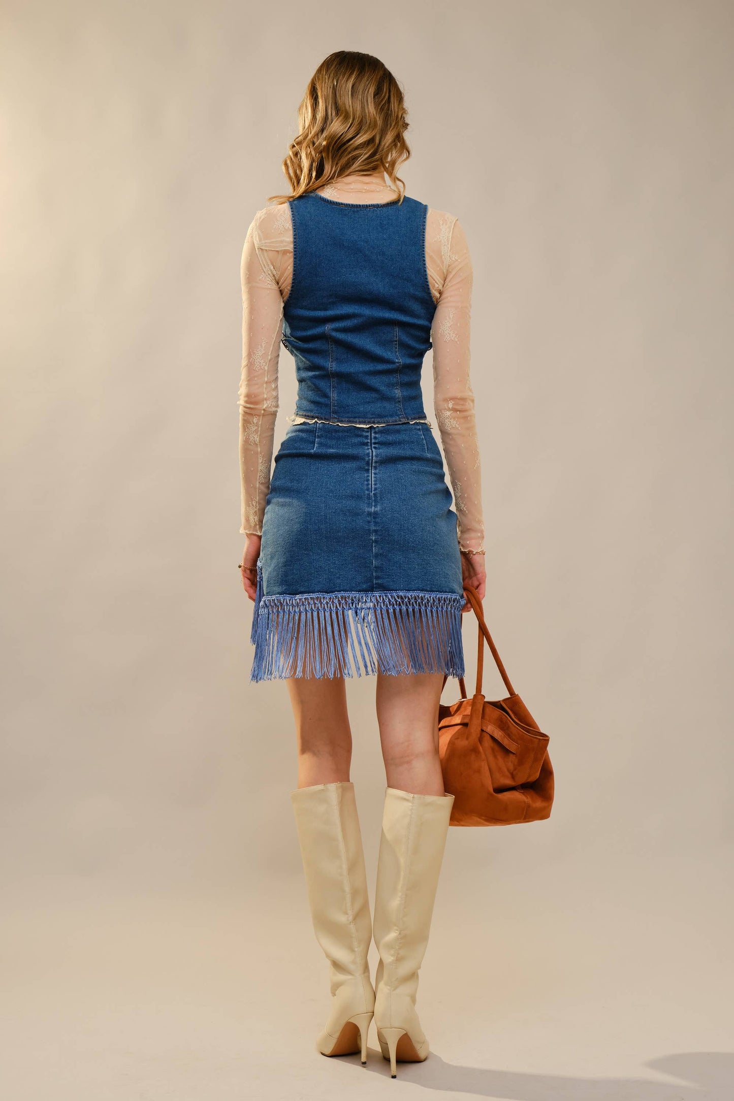 Fringe Wrap Denim Mini Skirt