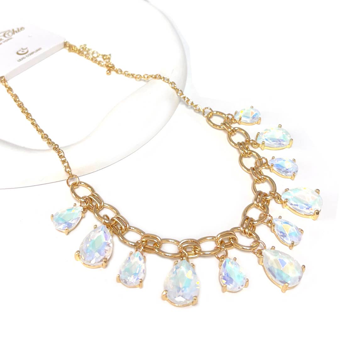Sparkly Pink Teardrop Crystal Glass Charms Paparazzi Necklace