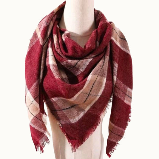 Plaid Blanket Scarf Burgundy