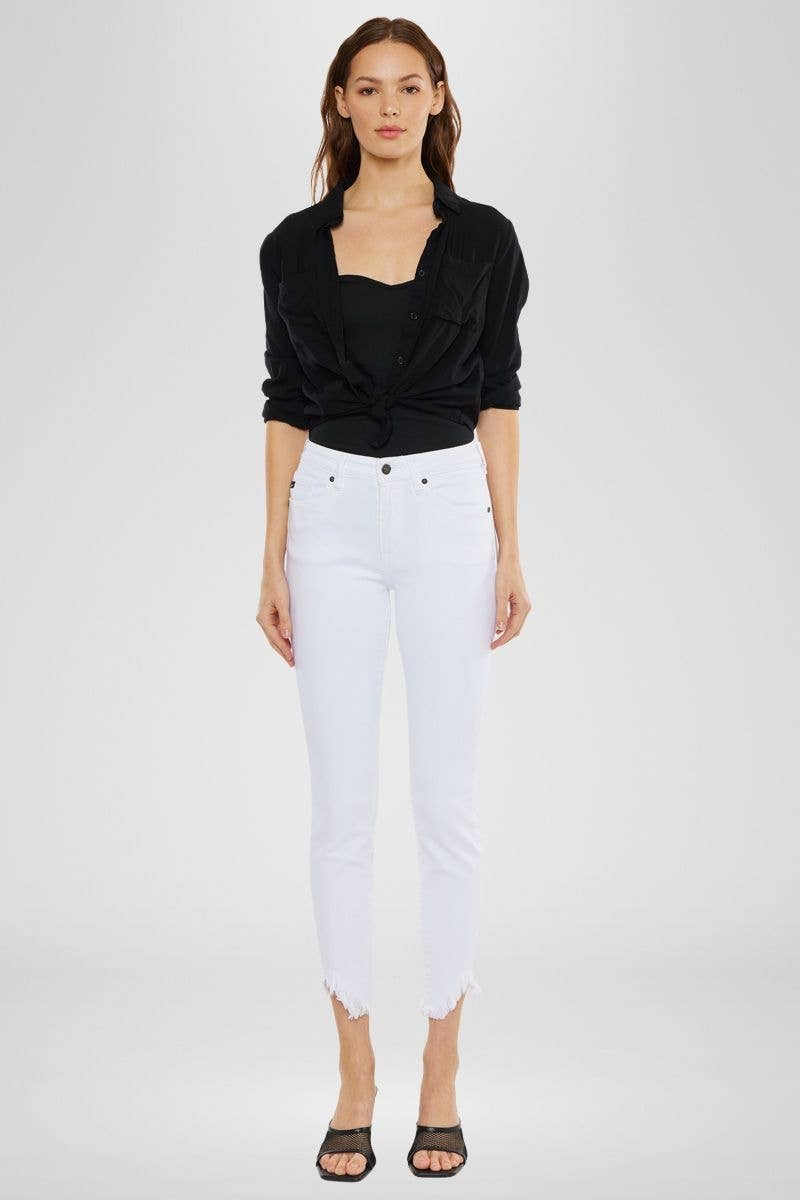 White Stretchy Raw Fringe Hem Jean
