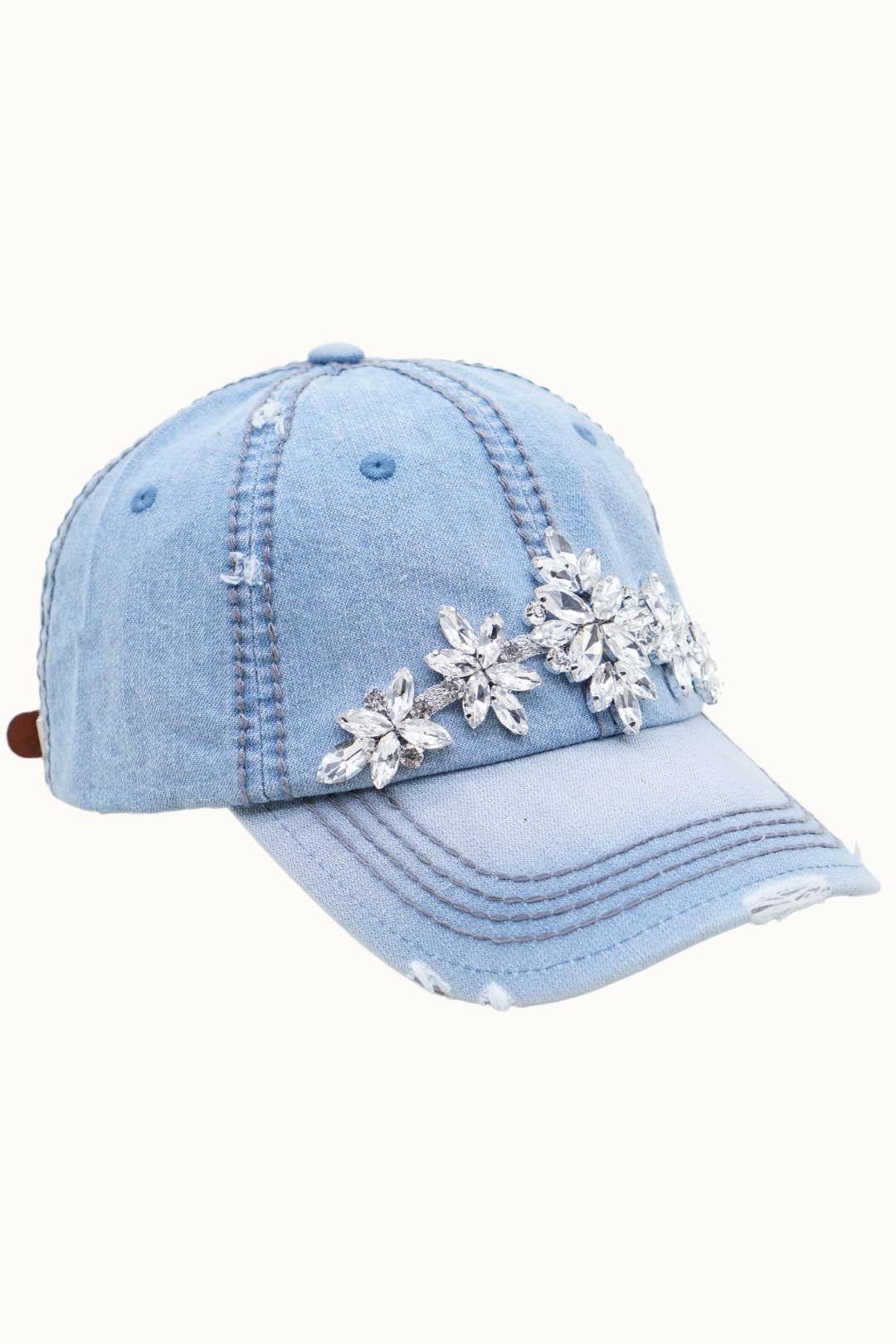 Denim Cotton Cap with Bejewelled Glitz