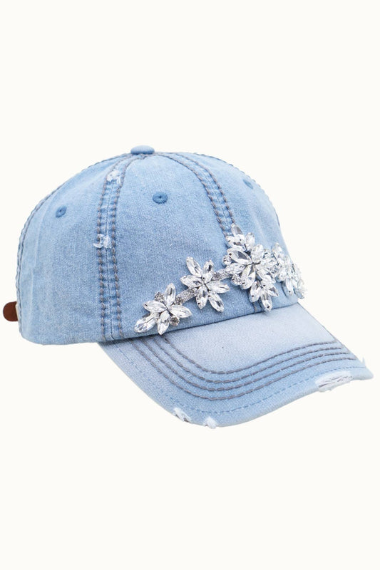 Denim Cotton Cap with Bejewelled Glitz