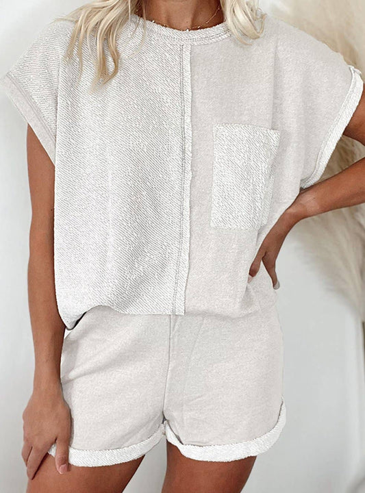 Colorblock Chest Pocket Exposed Seam Tee and Shorts Set