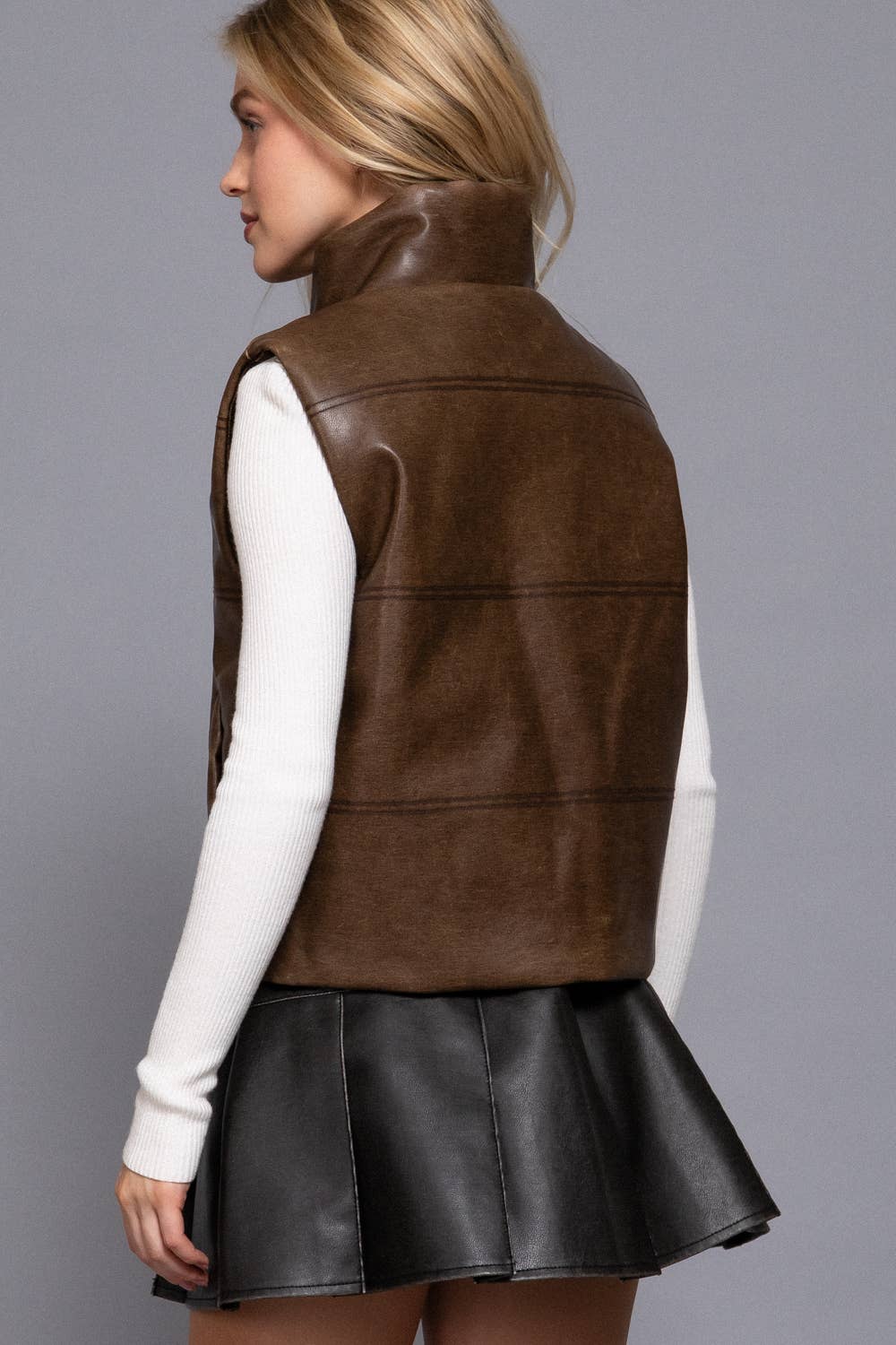 Coffee Faux Leather Vest