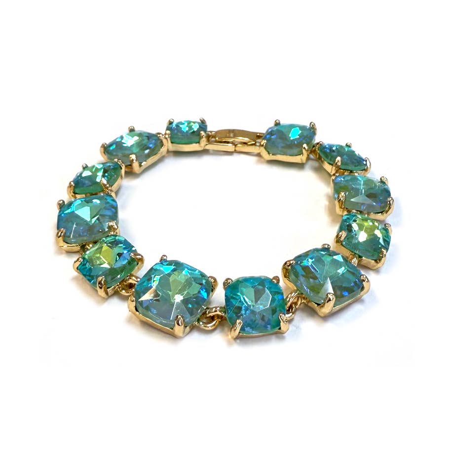 Cushion Cut Glass Crystal Linked Station Bracelet