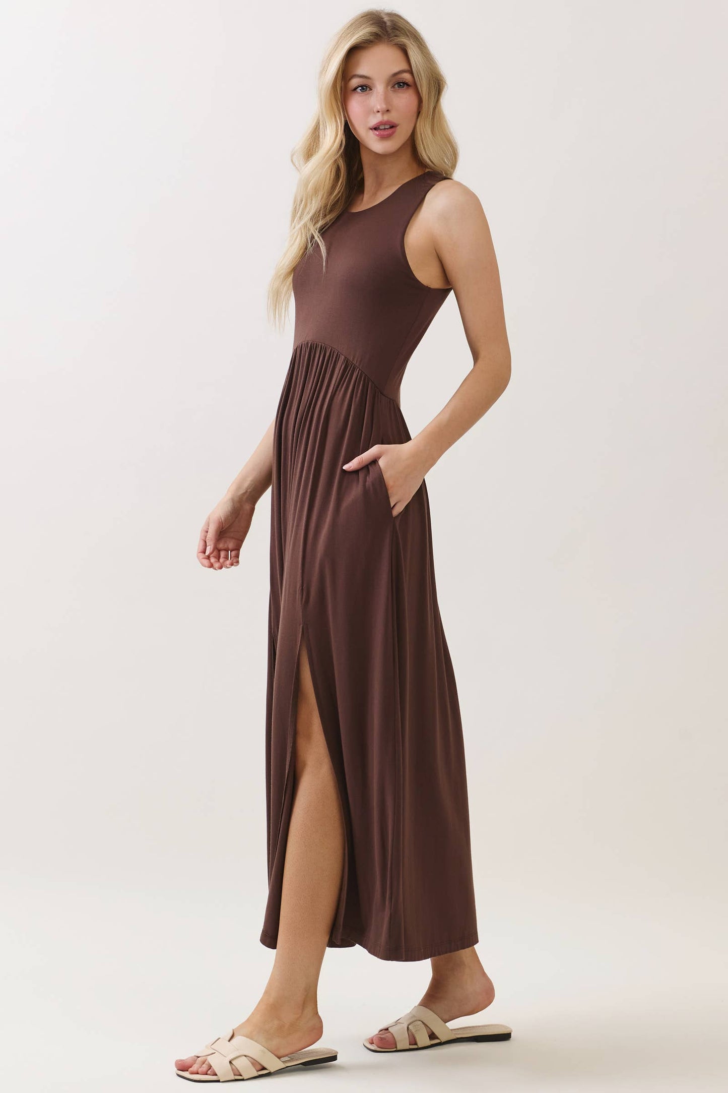 Black Midi Dress with Front Slits