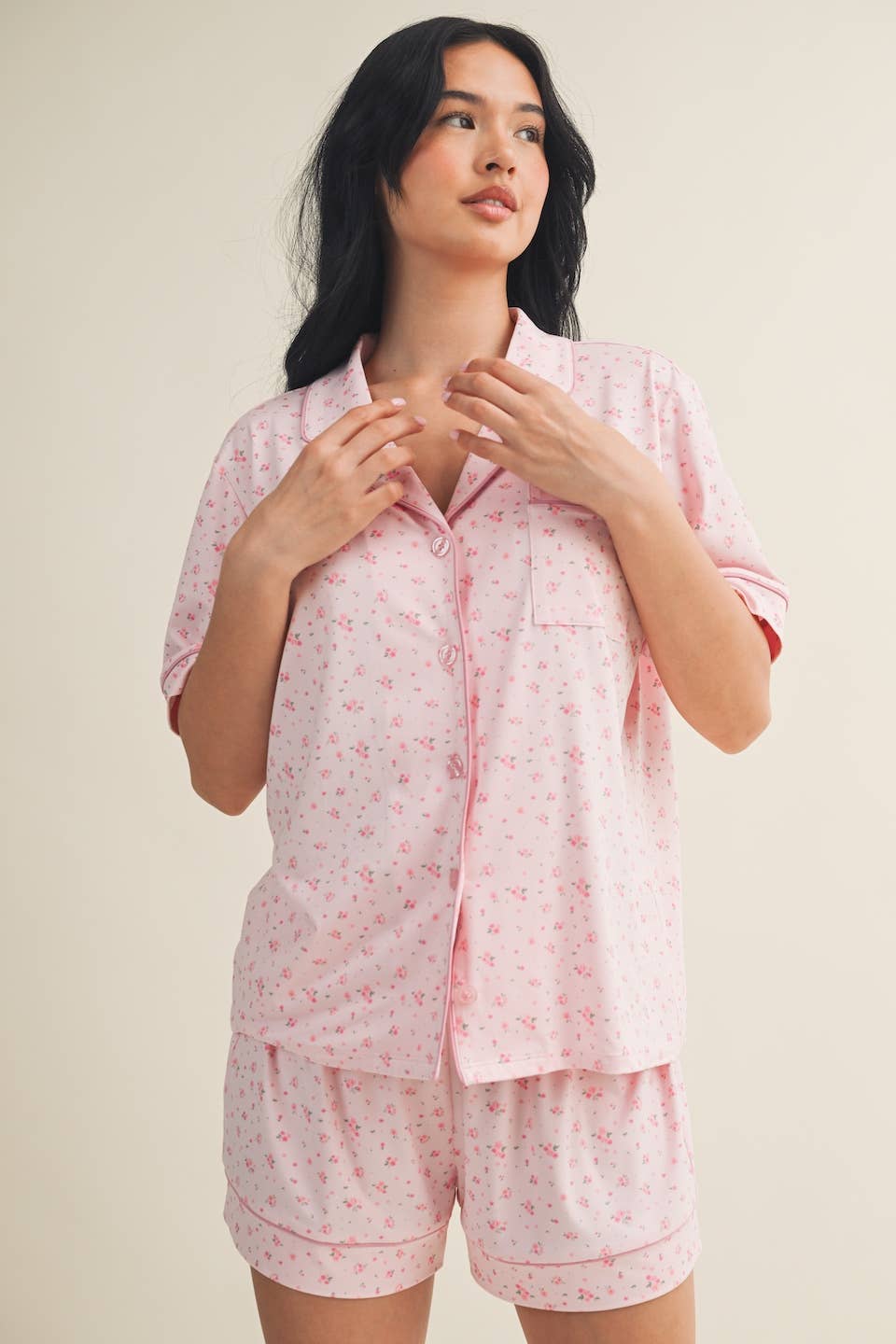 Pink Ditsy Print Pajama Set