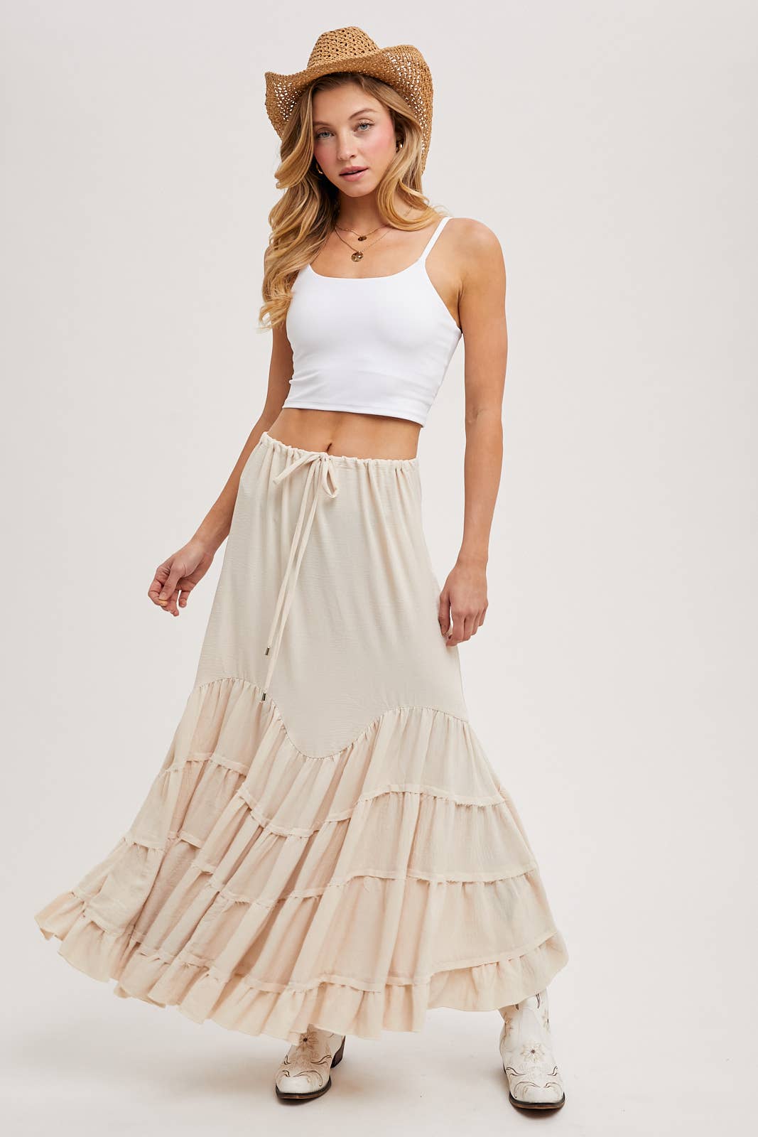 RUFFLED DRAWSTRING WASIT MAXI SKIRT