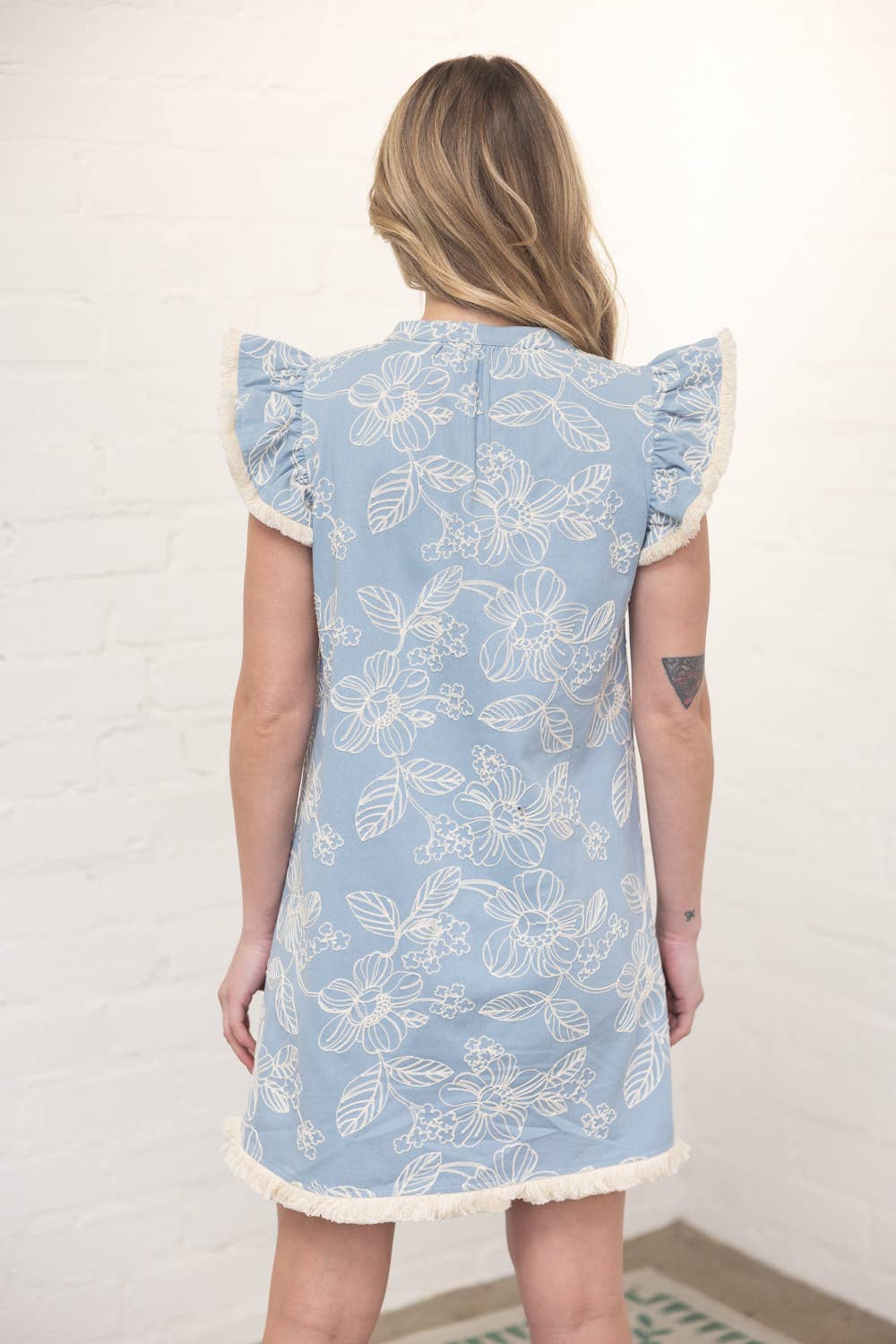 Fringe Detail Floral Embroidered Dress