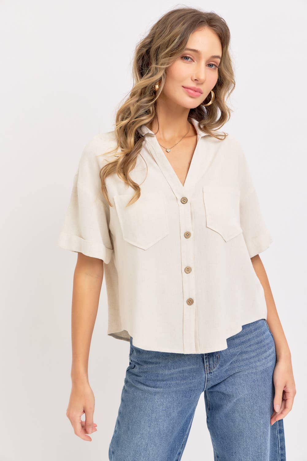 Linen Casual Button Top