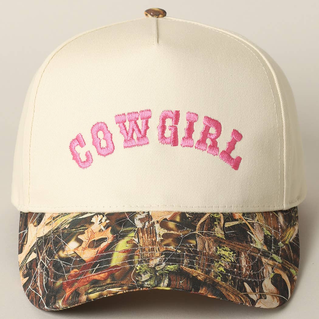 COWGIRL Lettering Embroidery Camo Cap