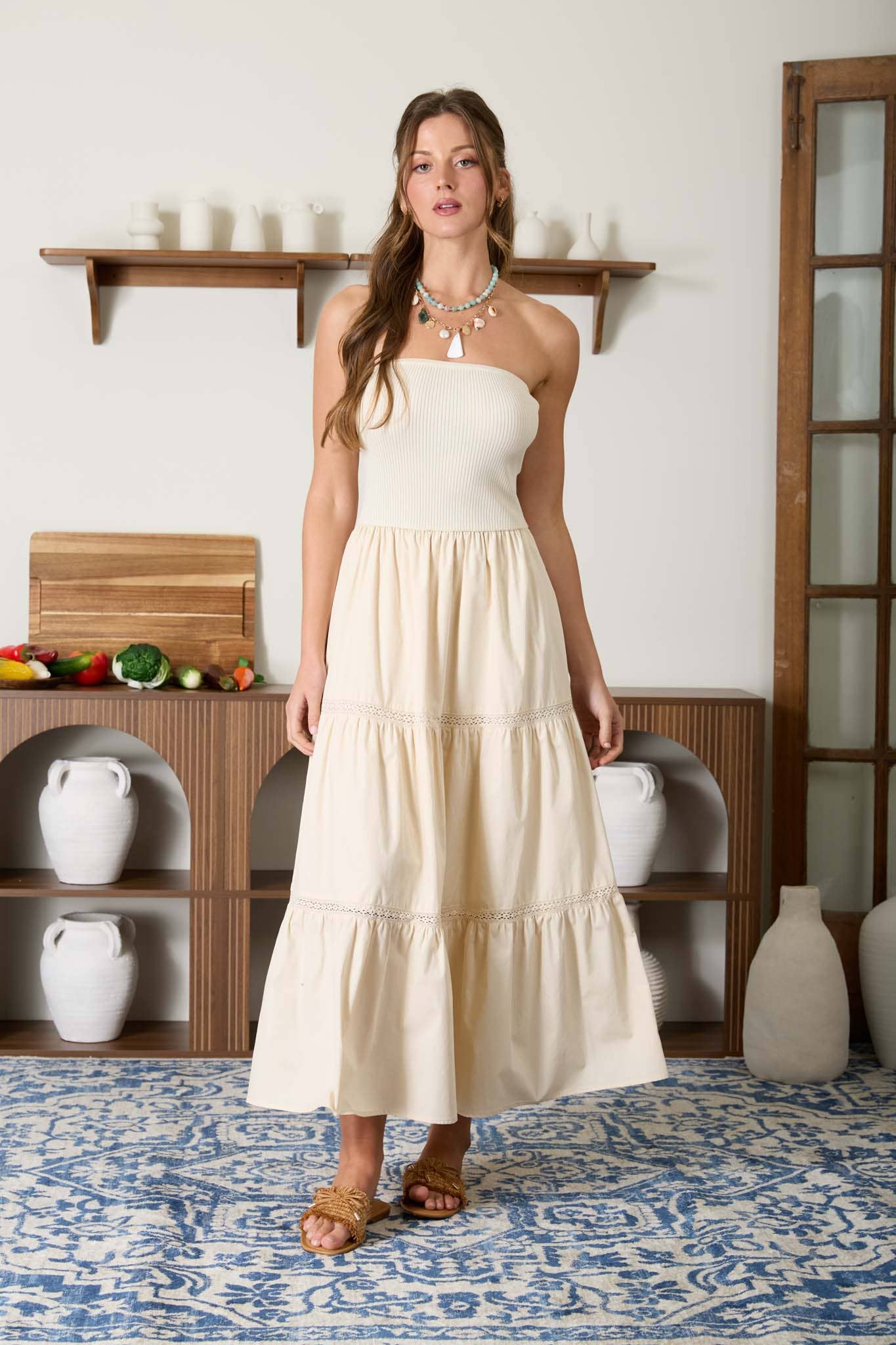 Natural Tiered Woven Midi dress