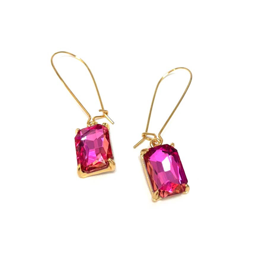 Midi Rectangle Glass Bead with Kidney Wire Dangle Earrings