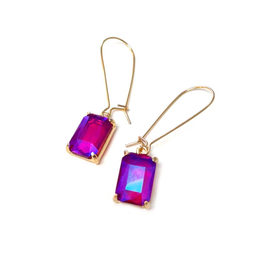 Midi Rectangle Glass Bead with Kidney Wire Dangle Earrings