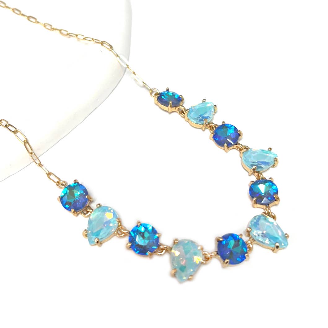 Round & Teardrop Mix Glass Beads Station Necklace