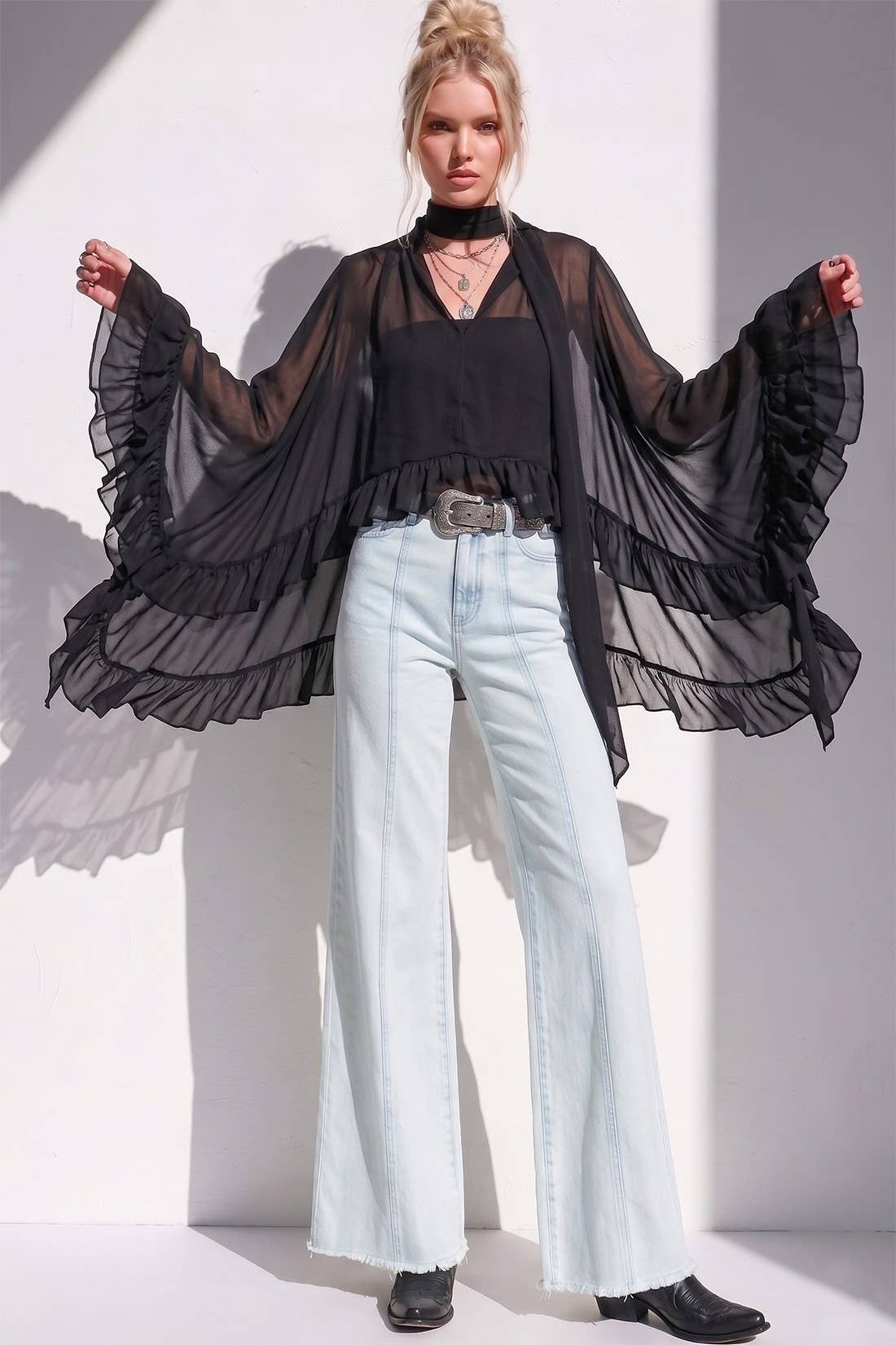 Black Sheer Ruffled Blouse
