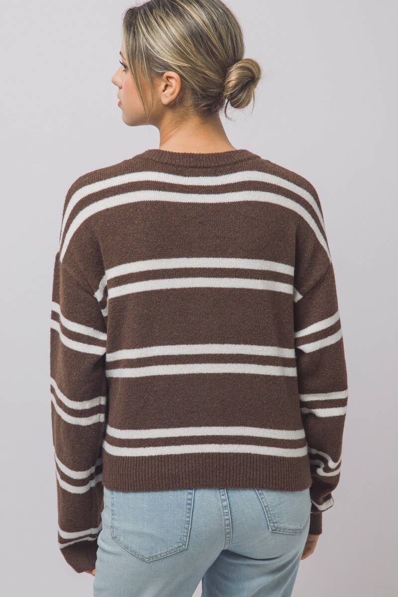 Mocha Striped Knit Cardigan