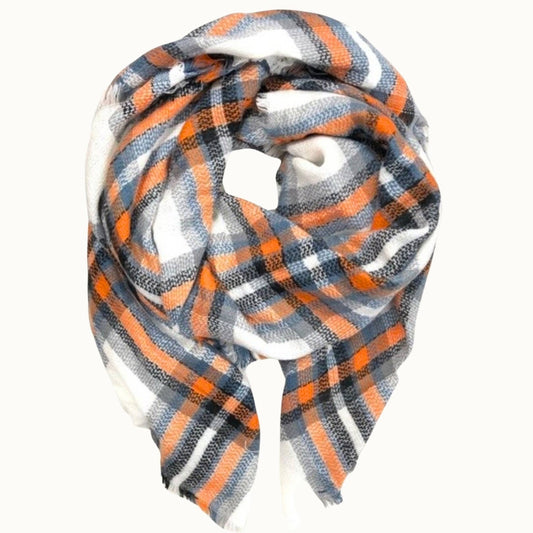 Plaid Blanket Scarf Ivory/Rust