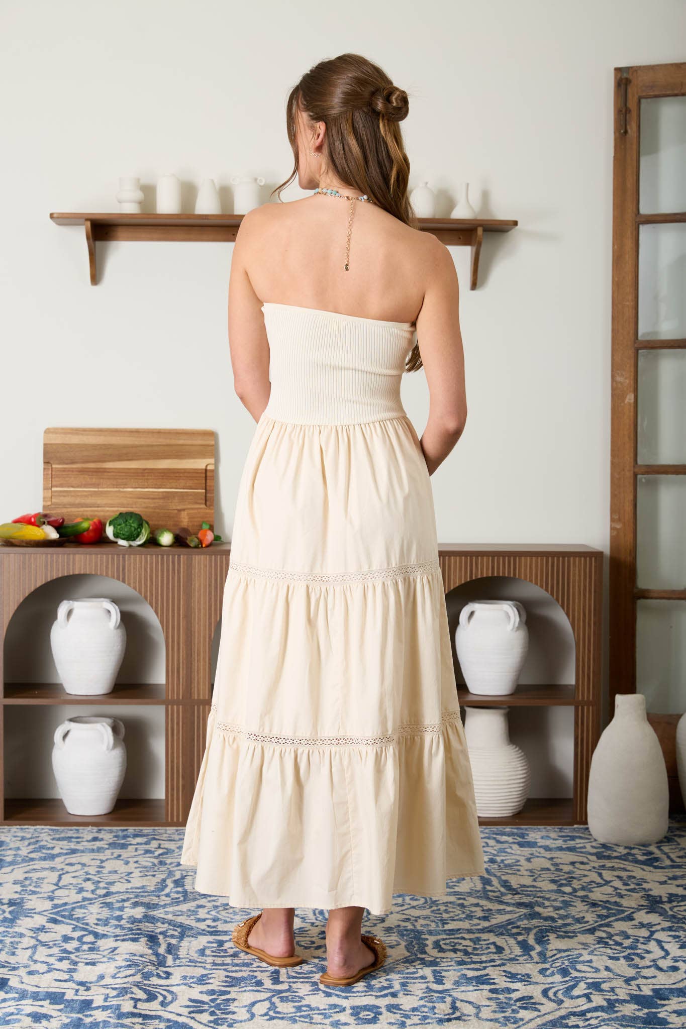 Natural Tiered Woven Midi dress